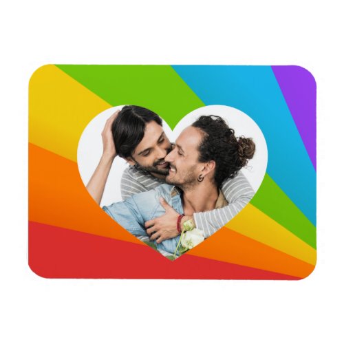Rainbow Gay Couple Photo in Heart Romantic Love Magnet