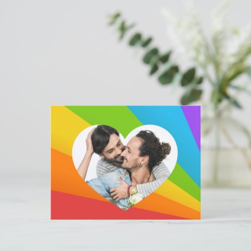 Rainbow Gay Couple Photo in Heart Romantic Love Postcard
