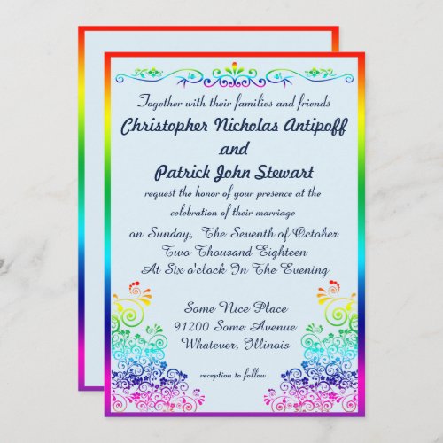 Rainbow Gay Elegant Stylish Pride Wedding Invitation