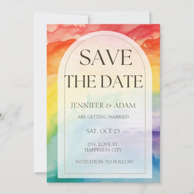 Rainbow Gay Lesbian Save the Date Announcement (Front)