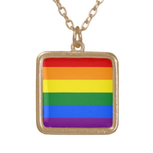 Rainbow Gay Lesbian Trans Queer LGBTQ Pride Flag Gold Plated Necklace