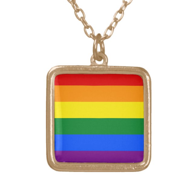 Rainbow Gay Lesbian Trans Queer LGBTQ Pride Flag Gold Plated Necklace (Front)