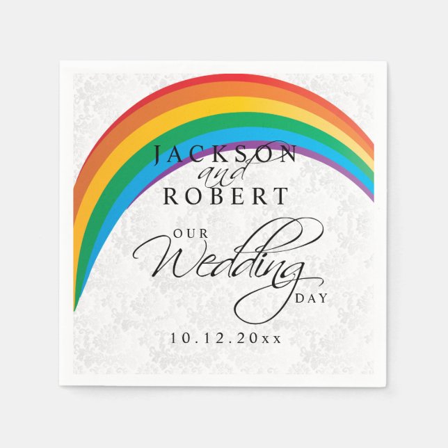 Rainbow Gay - Our Wedding Day Paper Napkins (Front)