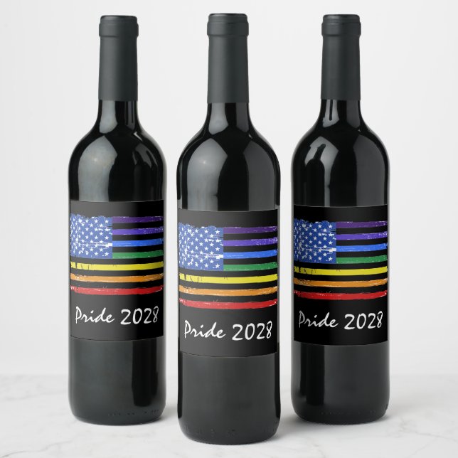 Rainbow Gay Pride Black Wine Label (Bottles)