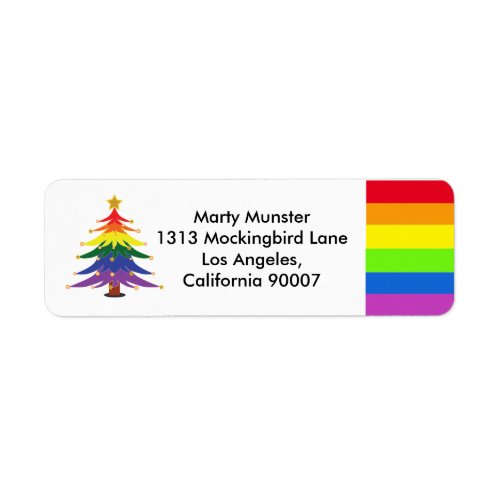 RAINBOW gay pride christmas tree return address Label