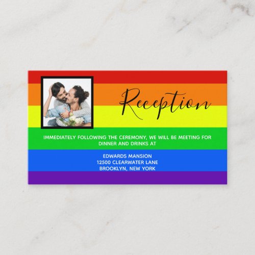 Rainbow Gay Pride Couple Photo Wedding Reception Enclosure Card