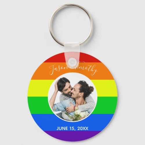 Rainbow Gay Pride Custom Couple Photo Anniversary Keychain