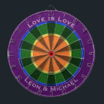Rainbow Gay Pride Custom Name Phrase  Dart Board<br><div class="desc">This would be an awesome gift for a gay couple for the games room in their home (or in the garage?). Have their friends over and show off their really cool new custom dartboard with their names on it! Or maybe their favorite phrase, or inside joke, or dart team name....</div>