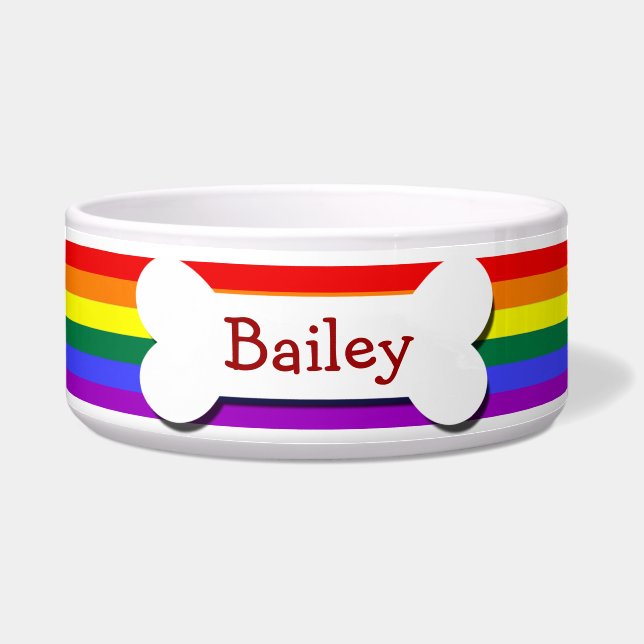Rainbow Gay Pride Dog Bone Bowl (Front)