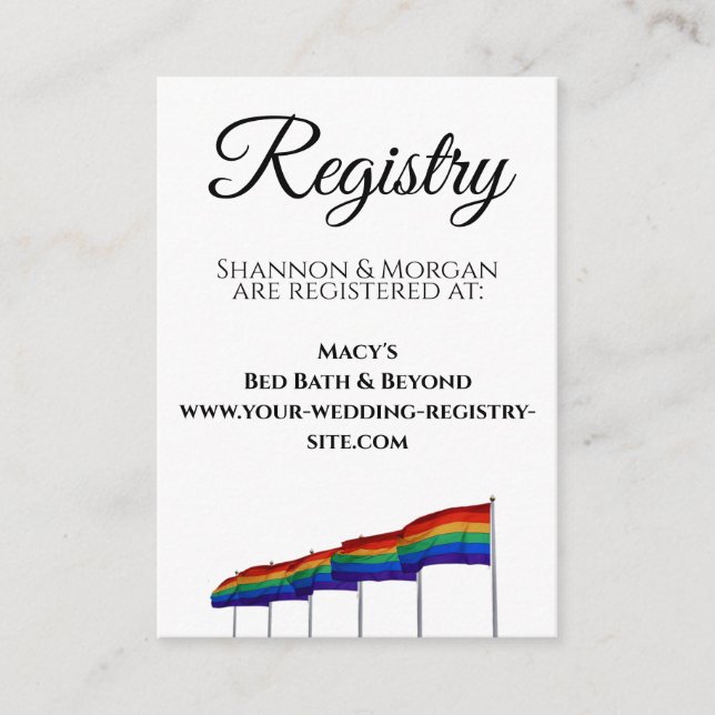Rainbow Gay Pride Flags Wedding Registry Enclosure Card (Front)