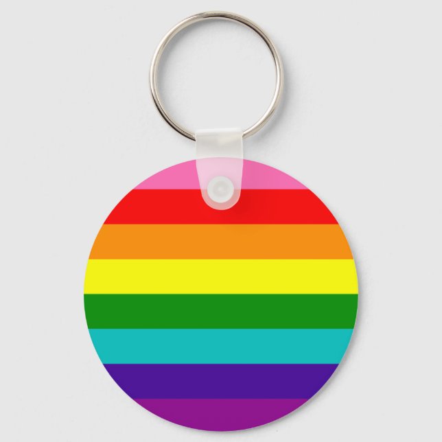 Rainbow Gay Pride LGBT Original 8 Stripes Flag Keychain (Front)