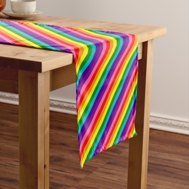Rainbow Gay Pride LGBT Original 8 Stripes Flag Short Table Runner (In Situ)