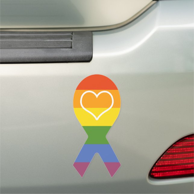 Rainbow Gay pride LGBT with Heart Car Magnet (In Situ)