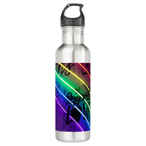 Rainbow Gay Pride Neon Sign Stainless Steel Water Bottle