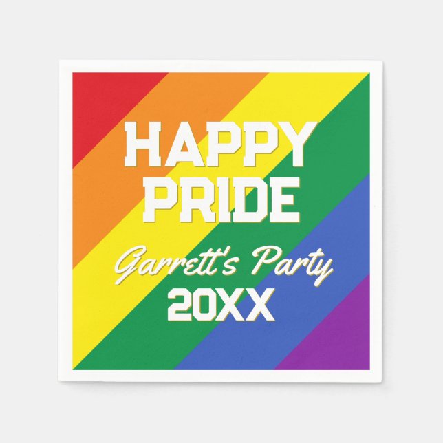 Rainbow Gay Pride Party LGBTQ Custom Paper Napkins (Front)