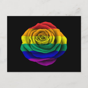 Rainbow Gay Pride Rose Flag on Black Postcard