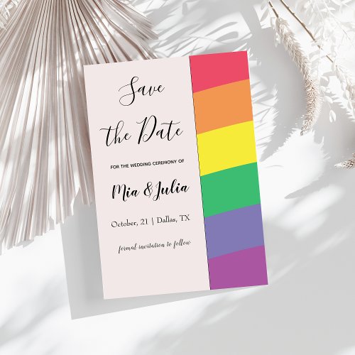 Rainbow Gay Pride Simple Elegant Minimalistic Pink Save The Date