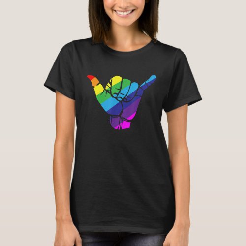 Rainbow Gay Surfs Up Hawaii Shaka Sign Shirt Art R