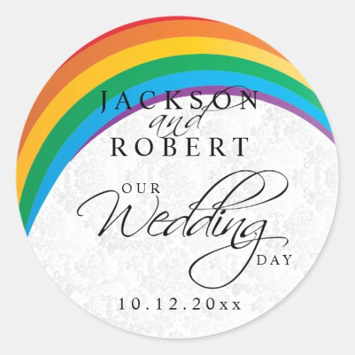 Rainbow Gay Wedding Classic Round Sticker