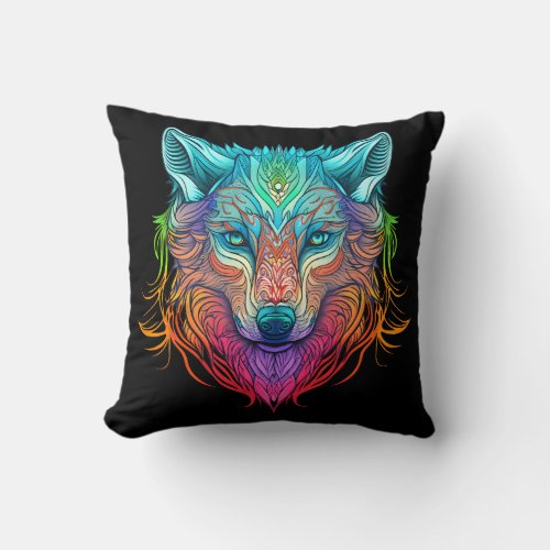 Rainbow Geisterwolf Portrait Throw Pillow