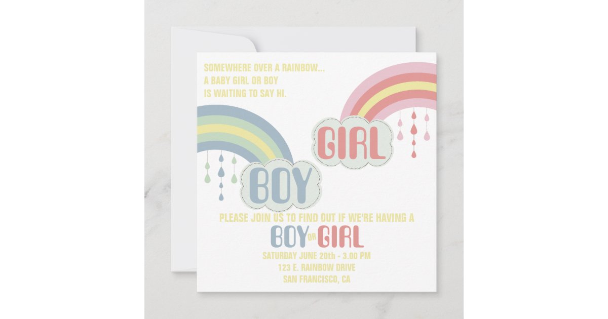 RAINBOW GENDER REVEAL Invitation Zazzle