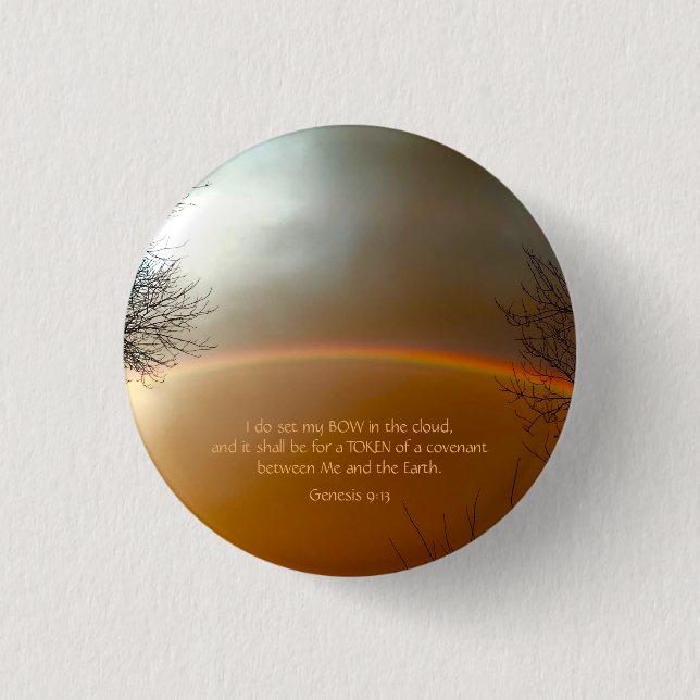 Rainbow Genesis Scripture Bible Verse  Button (Front)