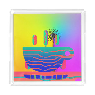 Rainbow Geo Coffee Cups Acrylic Tray