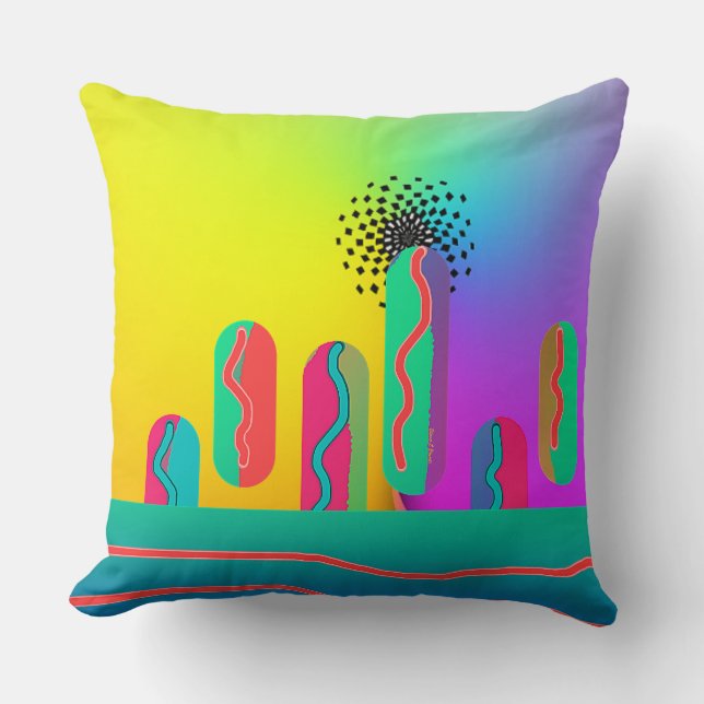 Rainbow Geo Spectacular Print  Throw Pillow (Front)