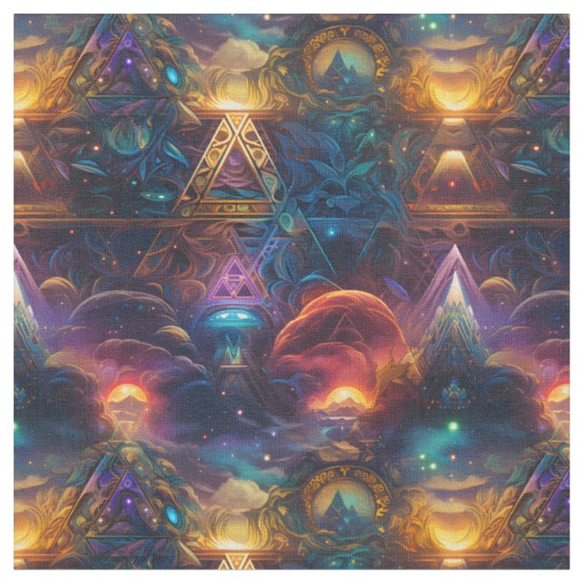 Rainbow Geometric Abstract Fabric (Close Up)