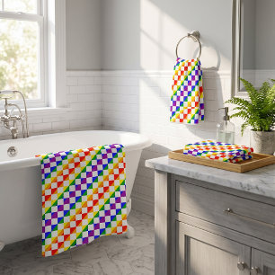 Rainbow Geometric Checkered Bath Towel Set