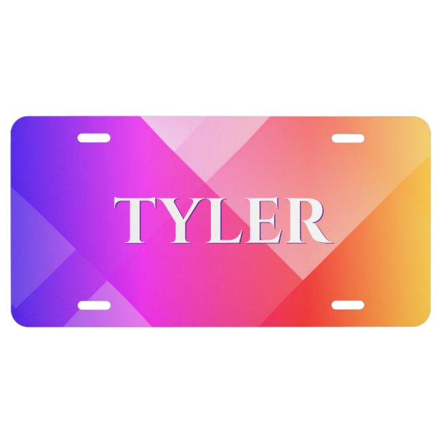 Rainbow Geometric Design, DIY Name in White License Plate (Front)