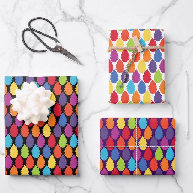 Rainbow Geometric Leaf Pattern Wrapping Paper Sheets (Front)