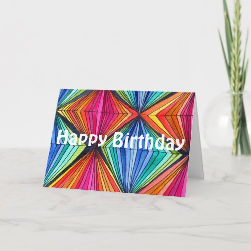 Rainbow Geometric Op Happy Birthday Card