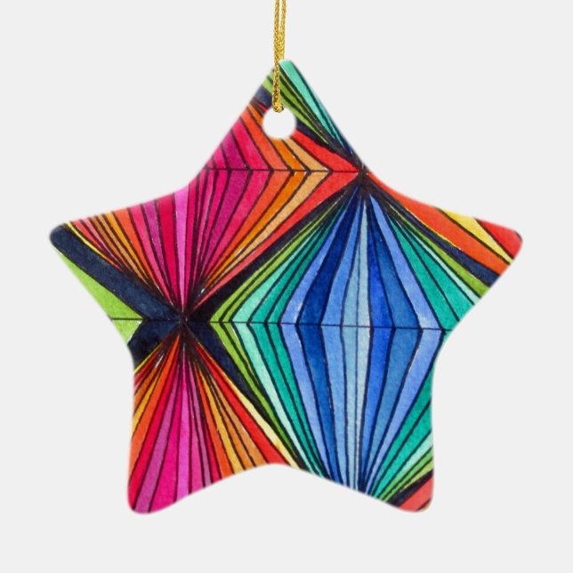 Rainbow Geometric Optical Art Ceramic Ornament (Front)