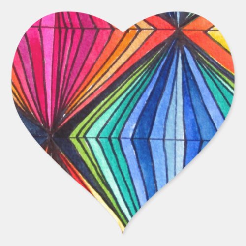 Rainbow Geometric Optical Art Heart Sticker