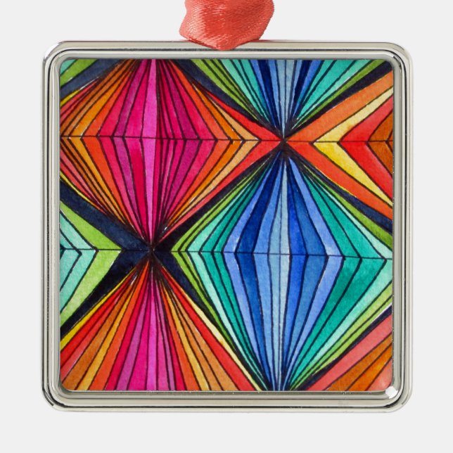 Rainbow Geometric Optical Art Metal Ornament (Front)