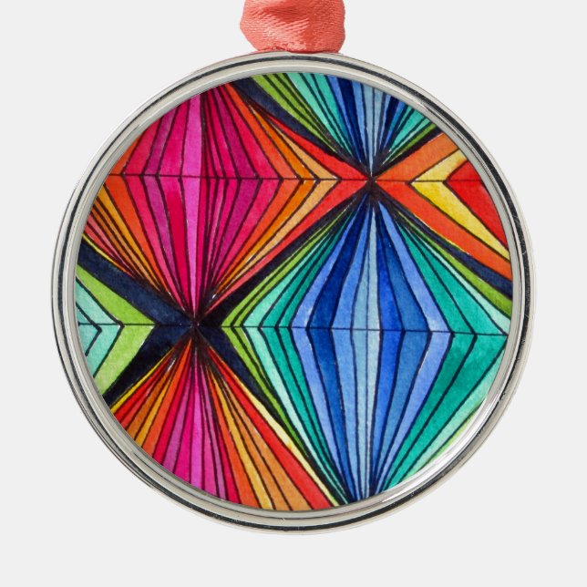Rainbow Geometric Optical Art Metal Ornament (Front)