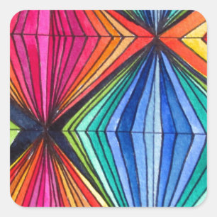 Rainbow Geometric Optical Art Square Sticker
