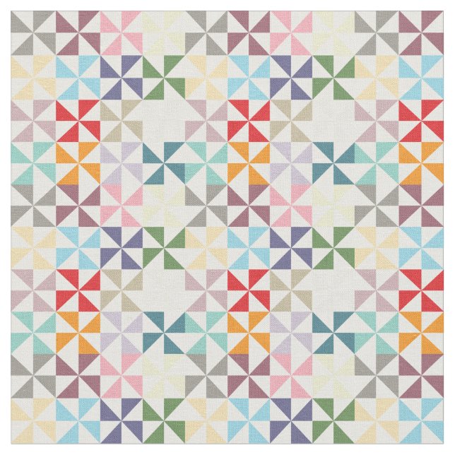 Rainbow Geometric Pinwheel Pattern Fabric (Close Up)