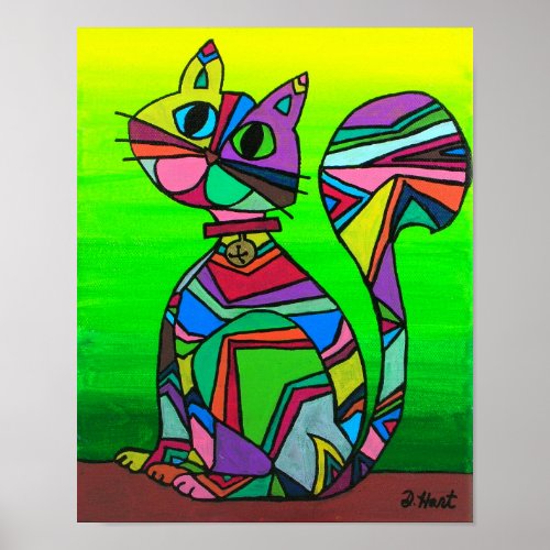 Rainbow GeometriCat Geometric Pattern Cat Art Poster