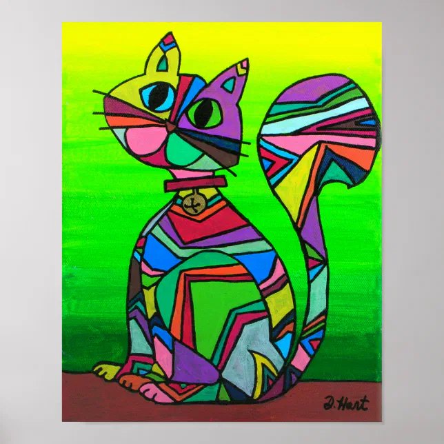Rainbow GeometriCat Geometric Pattern Cat Art Poster | Zazzle