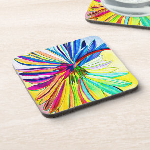 Rainbow gerbera colorful flower beverage coaster