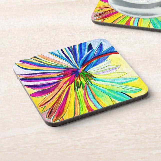 Rainbow gerbera colorful flower  beverage coaster (Left Side)