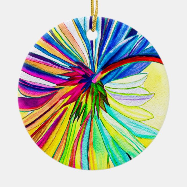 Rainbow gerbera colorful flower  ceramic ornament (Front)