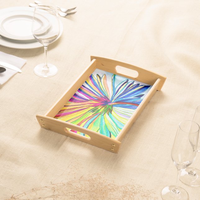 Rainbow gerbera colorful flower  serving tray (Front)
