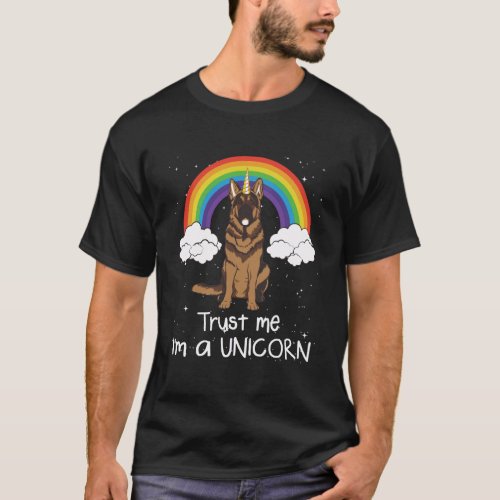 Rainbow German Shepherd Trust Me IM A Unicorn Dog T_Shirt