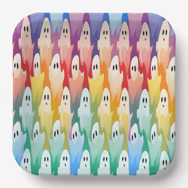 Rainbow Ghosts Paper Plates (Front)