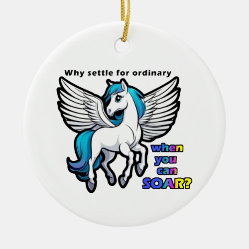 Rainbow Gifts Blue Pegasus Inspirational Wings  Ceramic Ornament