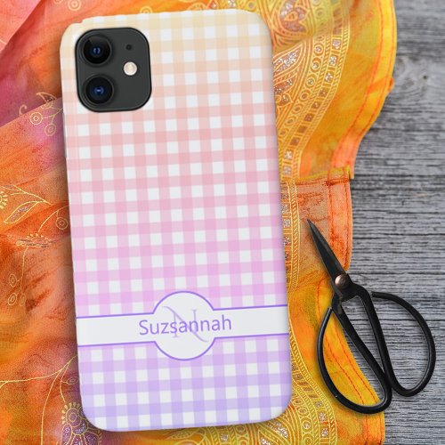 Rainbow Gingham Check Monogrammed Custom iPhone 11 Case