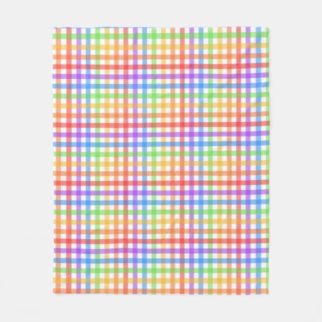 Rainbow Gingham Checkerboard Geometric Pattern Fleece Blanket (Front)
